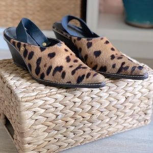Donald Pliner Western Couture Pony Hair Leopard Print Mule 10M Made In Italy